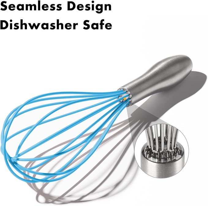 OYV 10-Inch Blue Silicone Whisk, Non-Scratch, 18/10 Stainless Steel Handle | 480°F Heat Resistant, BPA-Free Silicone, Sealed Waterproof Handle, Nonstick-Safe, Dishwasher Safe