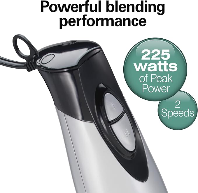 Hamilton Beach 4-in-1 Electric Immersion Hand Blender with Handheld Blending Stick, Whisk + 3-Cup Food & Vegetable Chopper Bowl, 2-Speeds, 225 Watts, Silver and Stainless Steel (59765) (Pack of 2)