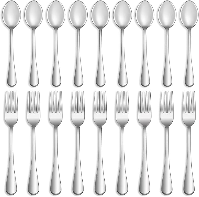 24 Pcs Forks and Spoons Silverware Set,Food Grade Stainless Steel Flatware Cutlery Set for Home,Kitchen and Restaurant,Mirror Polished,Dishwasher Safe-12 Dinner Fork(8 inch) and 12 Teaspoon(6.5 inch)