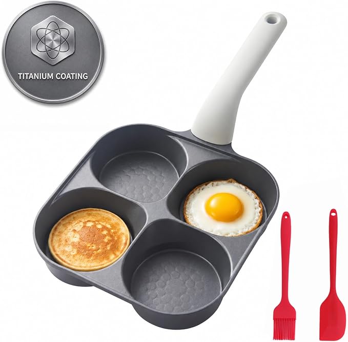 Nkove 4 Cup Egg Pan, Nonstick Breakfast Pan with 4 Holes for Pancakes | 4 Compartment Skillet for Eggs, Omelets & Pancakes, Nonstick Frying Pan for Breakfast Sandwiches, Gas & Induction Compatible