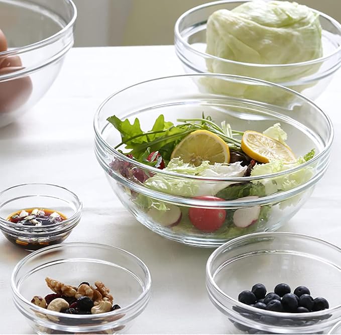 Lawei Set of 9 Glass Mixing Bowls - Glass Nesting Bowls Prep Bowl Clear Salad Bowls for Kitchen Prep Salad, Cereal, Ice Cream, Pasta, Fruits