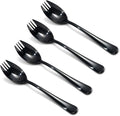 Alata Black Mirror Sporks 4-Pack Set Stainless Steel Sporks, 7.4 Inches Long Handle Salad Forks For Dessert, Ice Cream, Salad, Soup, Noodle, Spaghetti, Dishwasher Safe