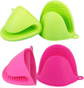 2 Pairs Mini Oven Gloves Silicone Oven Mitts Green and Rose Red | Silicone Heat Resistant Cooking Pinch Mitts Potholder for Kitchen Cooking & Baking