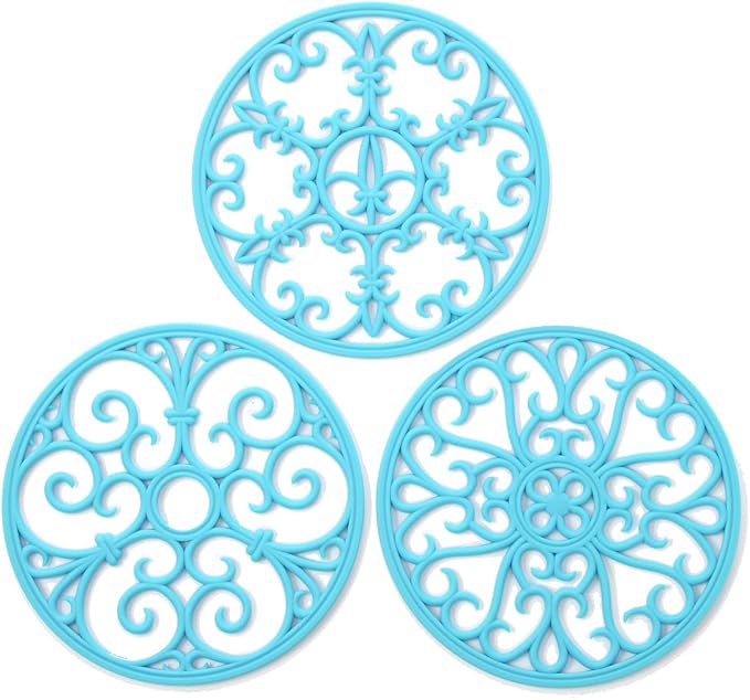 Silicone Trivet Mat - Non-Slip & Heat Resistant Kitchen Hot Pads for Countertops & Table - Kitchen Trivets for Hot Dishes & Cookware - Hot Pot Holder for Pots & Pans - Sky Blue,Set of 3