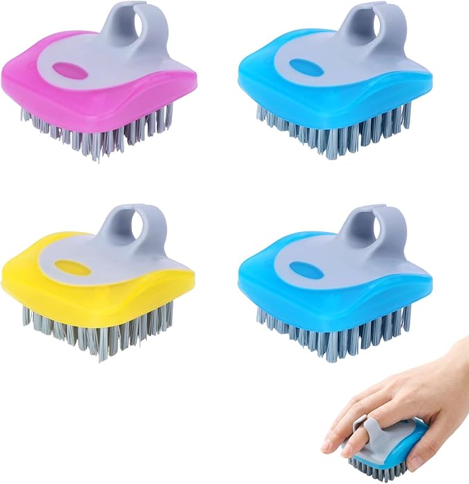 Vegetable Brush Potato Scrubber - 4 Pack Dual-Sided Fruit and Vegetable Wash Brush, Hard Nylon Bristles & Flexible Finger Grip for Effective Cleaning of Root Veggies