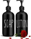 COHOSEGE Glass Soap Dispenser Set 2 Pack,16 Oz Hand Soap Dispenser for Bathroom,Black Kitchen Accessories and Bathroom Decor,Soap and Lotion Dispenser Set for Bathroom