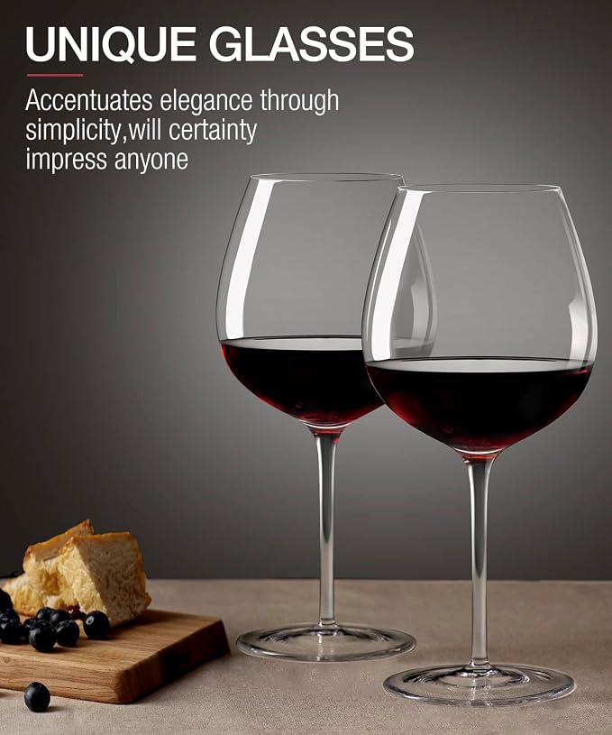 OJA Wine Glasses Set, Crystal Red Hand Blown Wine Glass, Set of 4,23.5 oz | Large, Burgundy, Ultra-thin, Light for Wine Tasting, Perfect Gifts, Valentine's Day, Anniversary, Birthday