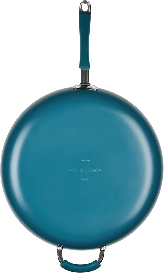 Rachael Ray Cucina Ceramic Nonstick Frying Pan/Skillet, Dishwasher Safe, 14 Inch Open Fry Pan - Marine Blue