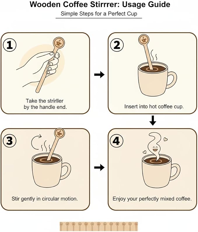 Coffee Stirrers Stir Sticks Wooden Beverage Mixer with Round Ends,Disposable Environmentally Friendly Biodegradable Cafe Grade Beverage Stir Sticks for 6 Inch Coffee Milk Cocktail Tea (100)