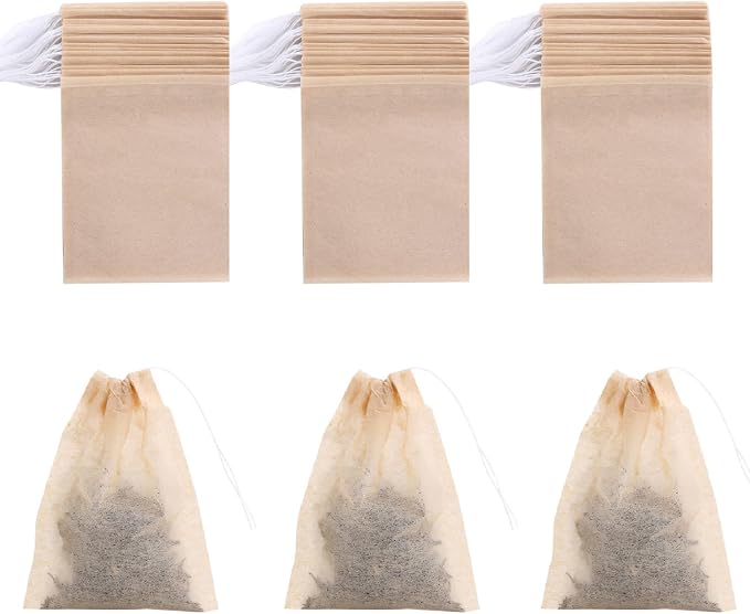 400 Pack Disposable Drawstring Tea Filter Bags, 8 x 10cm Natural Color | Empty Bag Paper Tea Infuser Safe & Natural Unbleached Drawstring for Loose Leaf Tea