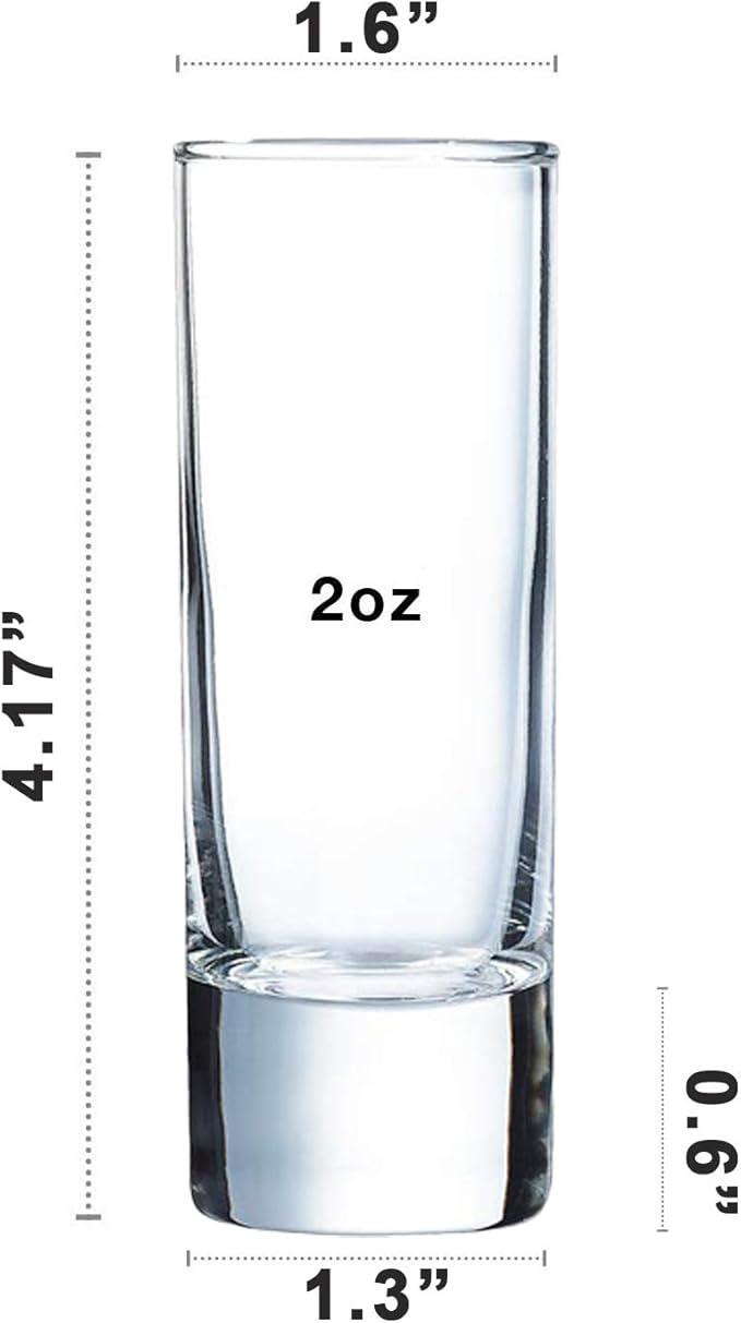 Clear Heavy Base Shot Glasses 12 Pack, 2 oz Tall Glass Set for Whiskey, Tequila, Vodka