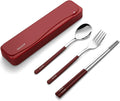 DEVICO Travel Utensils with Case, 4Pcs Portable Silverware Set for Work, 18/8 Stainless Steel Reusable Cutlery, Korean Spoon and Chopsticks Fork for Camping, School, Lunch Box Accessories (Red)