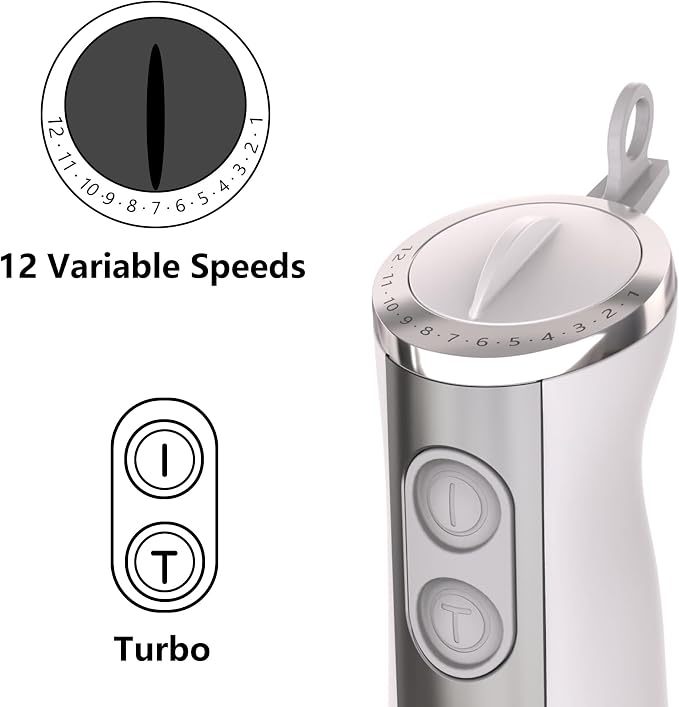 Immersion Blender, Corded Electric Stick Mixer, 1000W Dual-Speed Motor, 12 Adjustable Speeds, Comes with a Measuring Cup, Suitable for Baby Food, Purees, and Soups
