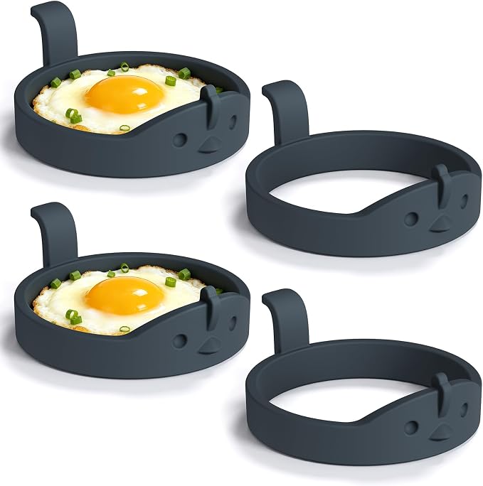 Egg Ring 4 Pack Silicone Rings for Frying Eggs, Non Stick Fried Egg Cooker Ring, Cute Animal Designs Gifts for Family Friends, 4-inch Round Egg Separators Mold for Pancakes Breakfast Sandwich