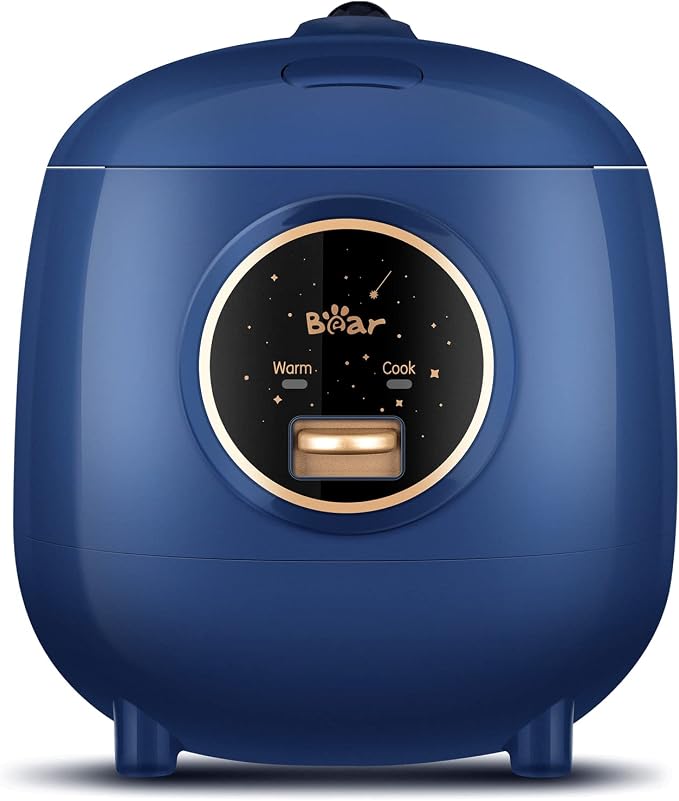 Bear Mini Rice Cooker, 2-Cup Uncooked, Nonstick, Keep Warm, BPA Free, Blue | Portable 1.2L nonstick small rice cooker for travel, dorm, single serve, One-touch operation, Removable pot, Auto keep warm
