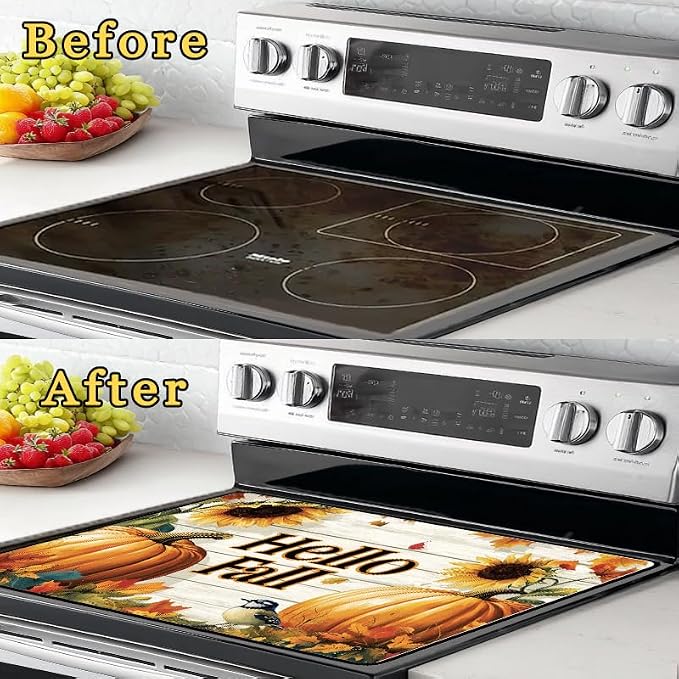 Fall Pumpkin Electric Stove Top Cover Protector,Autumn Sunflower Stove Top Covers for Gas Burners,Cooktop Mat for Ceramic Glass Cooktop Protector, Electric Stove Cover,Glass Top Stove Cover