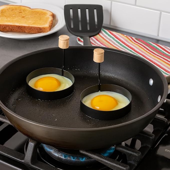 HIC Kitchen Non-Stick Fried and Poached Egg and Pancake Cooking Rings, Round Shaped, PFOA and BPA Free, Set of 2