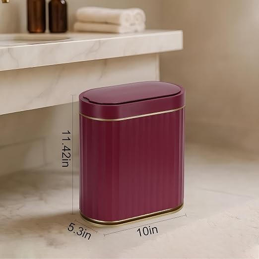 ELPHECO 2 Gallon Sensor Trash Can, Automatic Lid, Burgundy Gold | IPX5 Waterproof Bathroom Garbage Can, Slim Trash Bin, Plastic Wastebasket for Office, Bedroom and Living Room