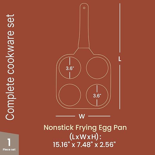 4-Cup Nonstick Frying Egg Pan White Marble, Granite Pancake Pan, PFOS & PFOA Free, Die-Cast Aluminum with Heat-Resistant Handle, 500°F Stove-Safe, Compatible with Induction, Gas & Electric Cooktops