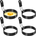 NileHome 3.5" Nonstick Egg Rings Set of 4,Black | BPA-free,Dishwasher safe,Foldable Handle,Perfect Food Shaping,Ideal for Making Hamburgers, Fried Eggs, English Muffins