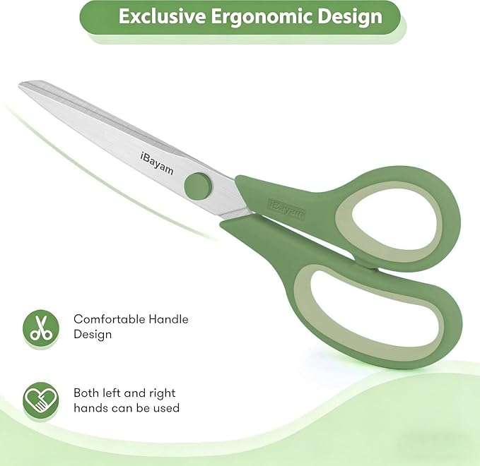 iBayam 8.5" Pastel Scissors All Purpose Heavy Duty 3Pack, 2.5mm Sharp Blade | Soft Comfort-grip | Left/Right Handed | Cuts cardboard, fabric, vinyl & leather | office, classroom, school & craft desk