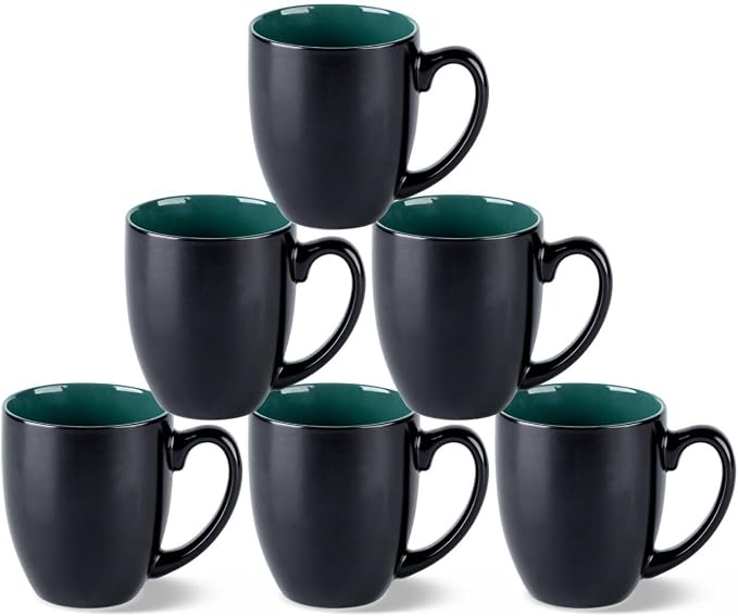 GBhome 16 oz Coffee Mugs Set of 6, Ceramic Coffee Cups- Green