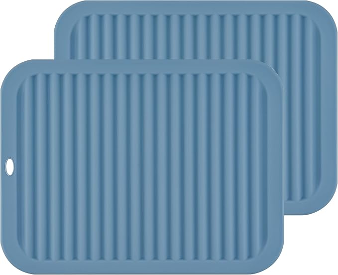 Silicone Trivets for Hot Dishes, Pots and Pans, Hot Pads for Kitchen Counter, Silicone Pot Holders Mats, Heat Resistant Mat for Quartz Countertops, Multi Use Table Trivet Mat Set 2 Blue