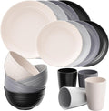 Quatish 16 Pcs Unbreakable Plates and Bowls, Plastic Dinnerware Sets for 4, Reusable Dish Set for Camping, Dishwasher Microwave Safe, Outdoor Kitchen and Apartment Dinning RV Essentials, Grey