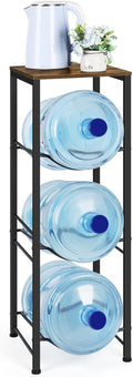 5 Gallon Water Jug Holder 3-Tiers Water Dispenser Stand Rack, Water Bottle Organizer with Storage Shelves for Kitchen Living Room Office, Rustic Brown