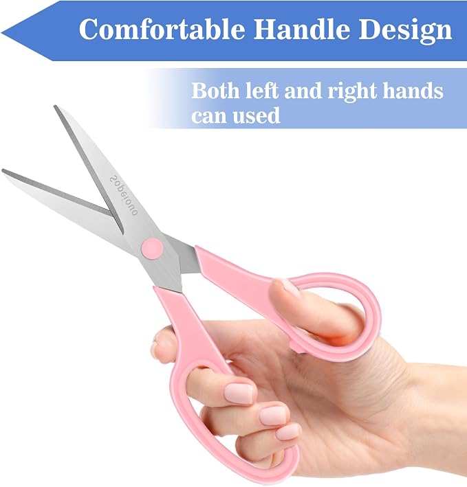 6 Pcs 8” Scissors, Sharp Stainless Steel Comfort Grip for Everyday Use | Right/Left Hand, All Purpose Scissor for Office Home School Craft Sewing Fabric Supplies, High/Middle School Student Teacher