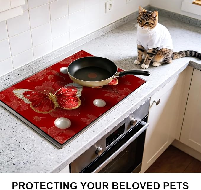Butterfly Rose Stove Top Cover 28.35x20.47 in Non Slip Mat | Heat Resistant Cooktop Protector Mat with Non-Slip Backing, Scratch Protection and Countertop Drying Mat.
