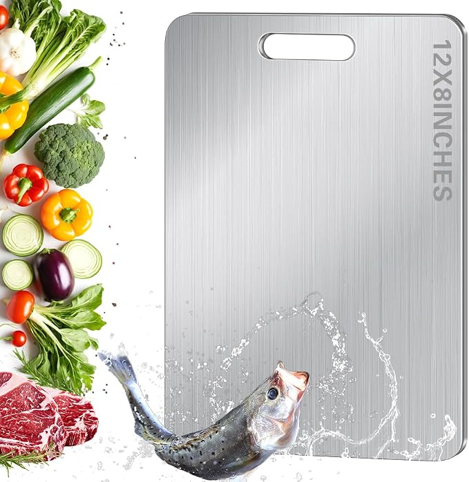 Titanium Cutting Board for Kitchen, Metal Non Stick Chopping Board | Upgrade Double Sided Food-Grade Titanium Board for Meat Cheese Vegetable 12.4*8.5 Inch