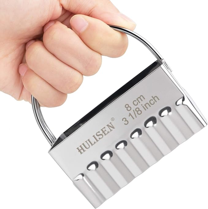 HULISEN Square Biscuit Cutter Set 4-Pc, Cookies Cutters with Handle | Stainless Steel, Dishwasher Safe, Etched inch/cm Markings, Gift-Ready Packaging, Ergonomic Arched Grip, Ripple Square