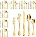 Gold Stainless Steel Flatware Set for 8, 40-Piece Silverware Set | Shiny Gold Metal Cutlery Set, Rust-Resistant, Include Spoon, Fork and Knife Set, Dishwasher Safe, for Dinner/Parties/Banquets