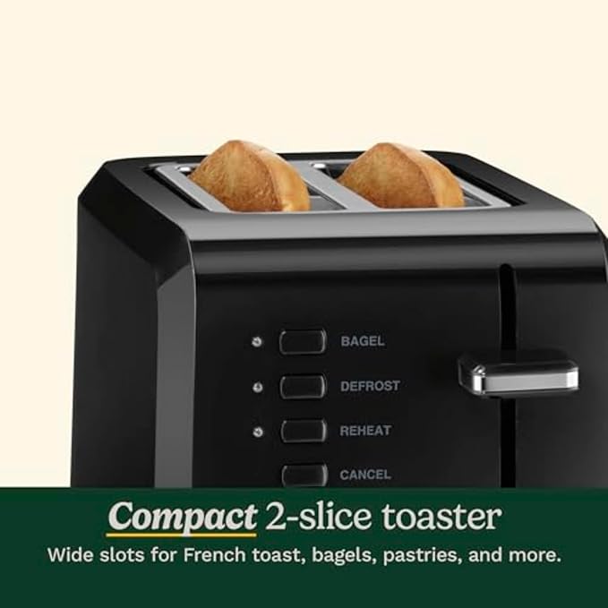 Cuisinart Compact Toaster, 7 Shade Settings, 2-Slice Capacity, Black | 2 slice toaster for bagels & bread with defrost/reheat/cancel functions, removable crumb tray & compact design, CPT-122BK