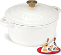 Overmont Enameled Cast Iron Dutch Oven - 5.5QT Pot with Lid Cookbook & Cotton Potholders - Heavy-Duty Cookware for Braising, Stews, Roasting, Sourdough Baking Pearl White