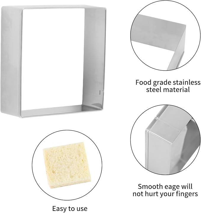 Square cookie cutters ANCKNE Stainless Steel Rectangle Biscuit Molds Square Pastry Molds Fondant Cake Cookie Cutter Set (2 "and 3" and 4 "and 5") 4pcs