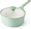 SENSARTE Ceramic Nonstick Saucepan with Double Pouring Spout, 3QT, Green | Cooking Pot with Stay Cool Handle, Induction Compatible, Ceramic Coating, PFOA/PFAS/PTFE Free