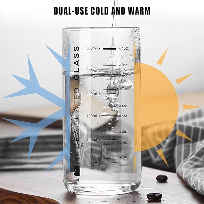 Cup With Measurements for Drinking,10 OZ Drinking Glass With Measurements for Milk,Juice,Milkshake, Vegetable, Coffee, Ice Cream,for Elderly, Beginners, Weight Loss
