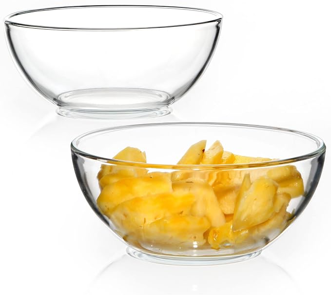 NUTRIUPS 7 Inch Medium Glass Bowls Set of 2, 37oz Glass Serving Bowl Set, Clear Tempered Glass Salad Bowls for Kitchen Microwave and Oven Safe (7 inch, Set of 2)