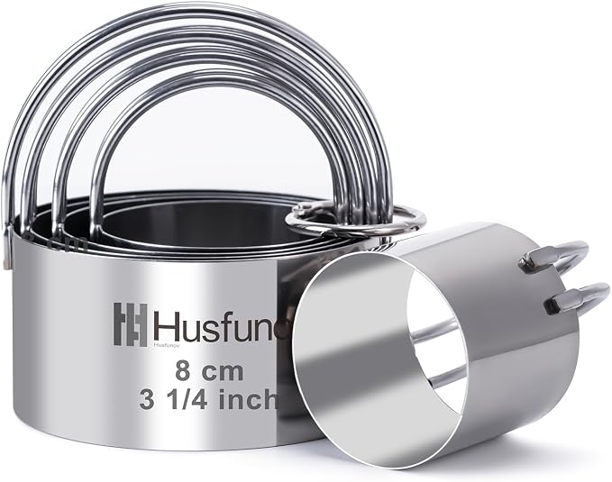 Husfunov Biscuit Cutter Set, Round Cookie Cutters with Handle | 5 Pieces Stainless Steel Circle Professional Baking Dough Tools for Cake
