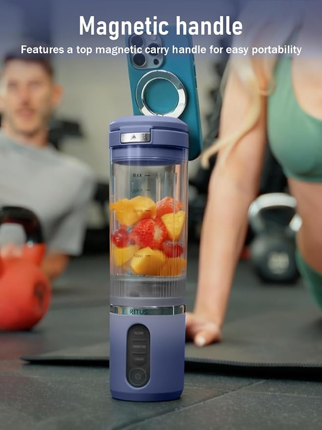 RITUS Cordless Portable Blender,Juice Blender,Removable Vessel-for-Smoothies Blend Ice Crush 3 Programs,20oz BPA Free Vessel Magnetic-Ring Dishwasher Safe, Leakproof，Blue