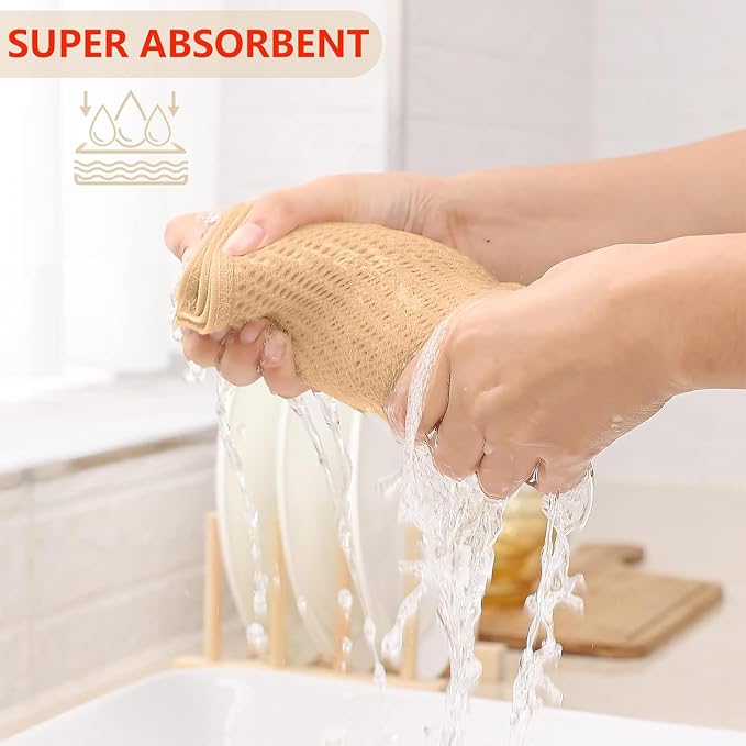 Kitinjoy 100% Cotton Waffle 4-Pack Kitchen Towels, 13" x 28", Apricot | Super Soft, Ultra-Absorbent, Fast Drying, lightweight, Quick Drying Kitchen Hand Towels
