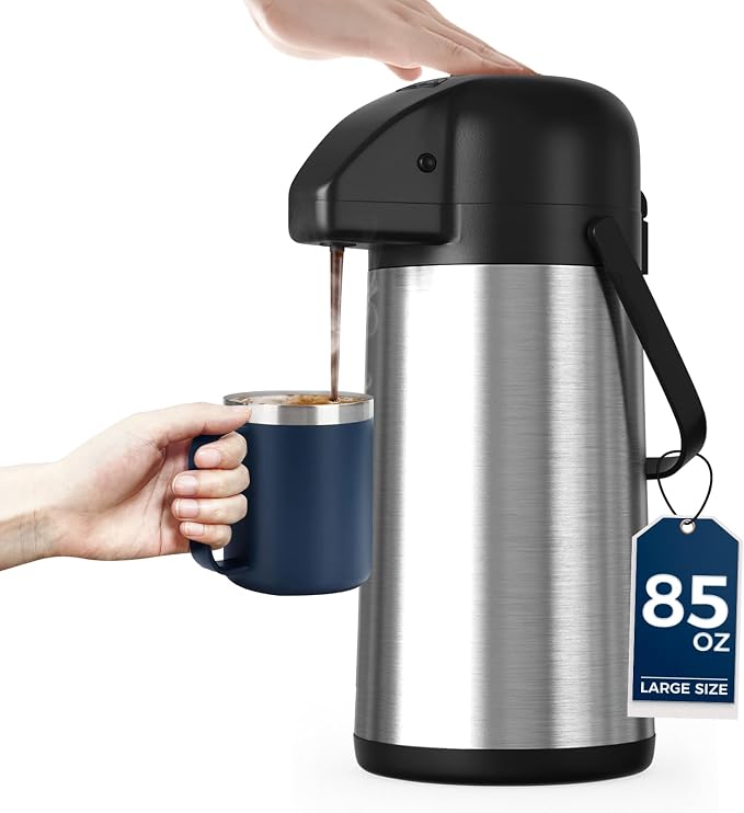 Coffee Carafe for Keeping Hot, 85OZ Airpot Coffee Dispenser with Pump | Large Thermal Coffee Urn for Hot Drinks Tea Liquid, 304 Insulated Stainless Steel Hot Water Beverage Dispenser for Parties