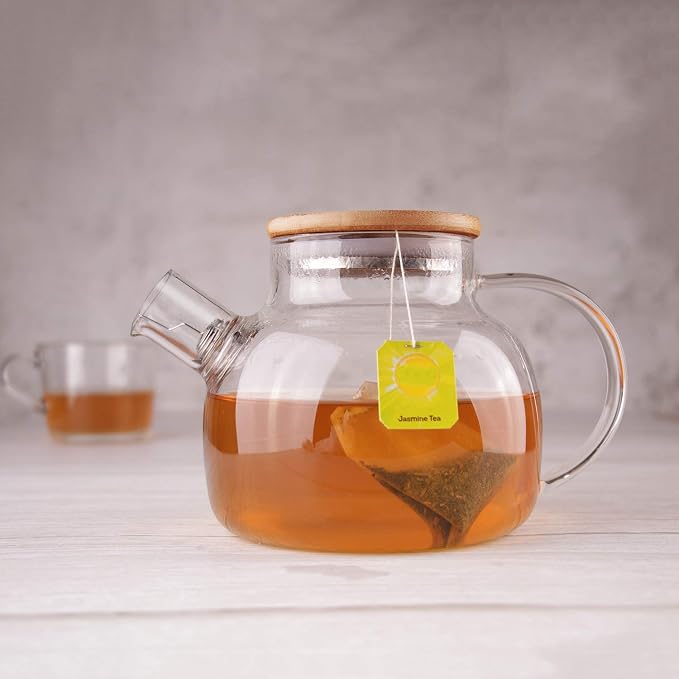 CnGlass Glass Teapot Stovetop Safe,20.3 oz Clear Tea pot with Removable Filter Spout,Loose Leaf and Blooming Tea Maker