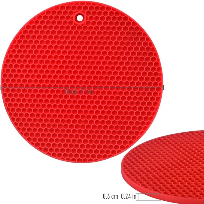 homEdge Silicone Square Trivets Mat, 6 Packs Multipurpose Non Slip Heat Resistant Pot Holder-Red