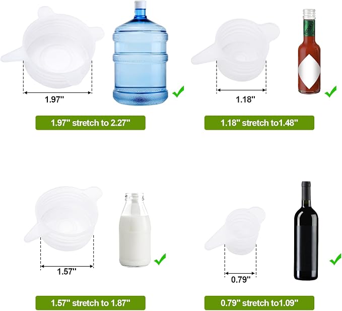 Silicone Stretch Lids, Reusable Seal for Small Bottles | 12pack silicone stretch lids, reusable seal small bottles, airtight, leak-proof, flexible, dishwasher safe, kitchen essential