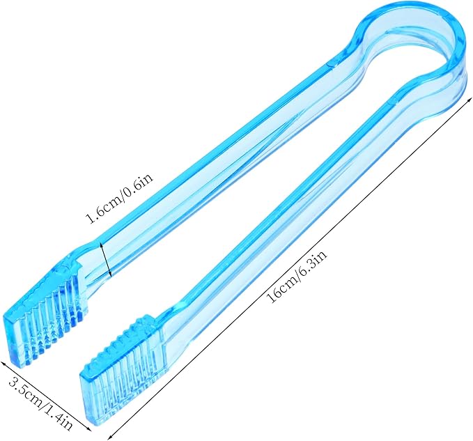 10 Pcs Plastic Buffet Serving Tongs, Clear Blue Kitchen Tongs Mini Serving Utensil Tongs for Food Ice Salad Buffet Barbecue Cookies, 6.3 Inches