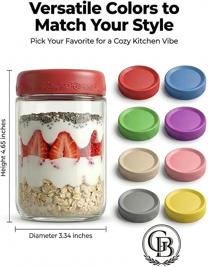 16 OZ Overnight Oats Jars with Lids 8 Pack, Glass Meal Prep Containers, Reusable Food Storage Jars, Airtight Mason Jars for Breakfast, Yogurt Parfait, Salad, Smoothies(8 Pack)