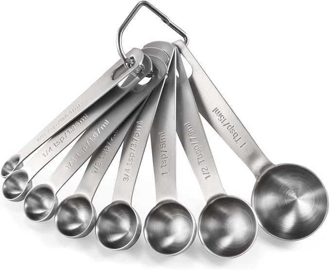 U-Taste 18/8 Stainless Steel Measuring Spoons Set of 8, Teaspoon Tablespoon | Kitchen Metal Measure Spoon Set, 1/8tsp, 1/4tsp, 1/3tsp, 1/2tsp, 3/4tsp, 1tsp, 1/2tbsp, 1tbsp for Dry & Liquid Ingredients